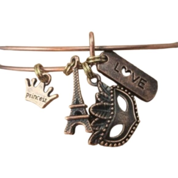 HAND-CRAFTED Copper Wire Expandable Adjustable Charm Bangle Bracelet - Picture 1 of 9